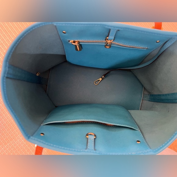 MICHAEL Michael Kors Blue and White Striped Tote with Brown Leather Straps - Picture 8 of 14